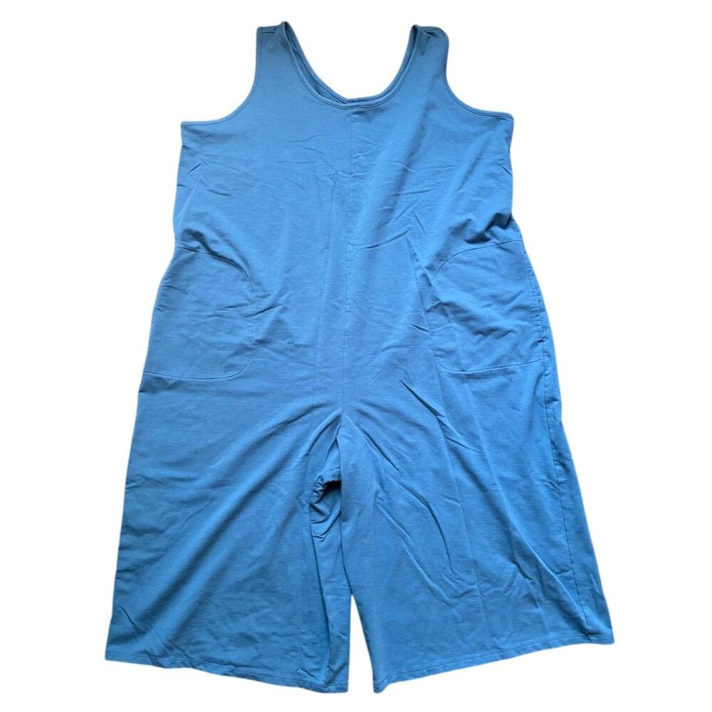 AnyBody Women's Petite 2XL Blue Sleeveless Knit Jumpsuit Casual Wide-Leg Short